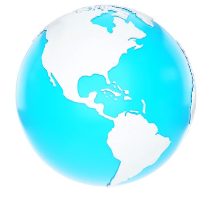 3D Earth globe focusing on America - isolated over white 