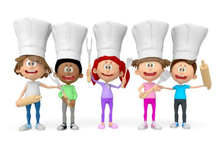 3D group of cooks - isolated over white background 