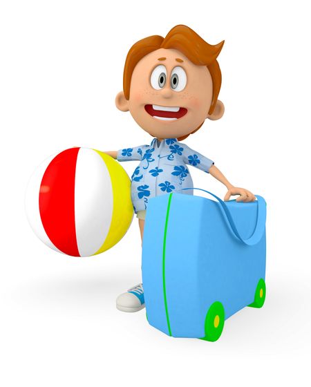 3D boy going on holidays looking happy - isolated over white 