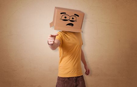 Man with cardboard box head