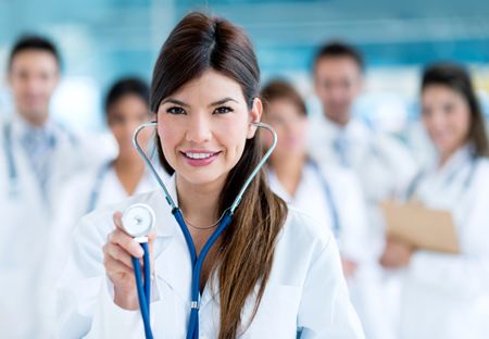 Beautiful female doctor with a stethoscope at the hospital 