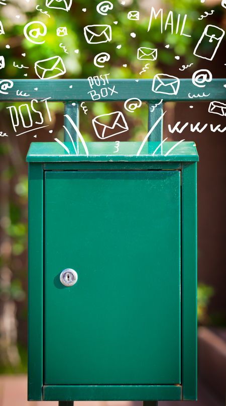 Postbox with white hand drawn mail icons