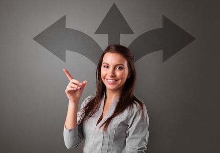 Business person choosing between two directions