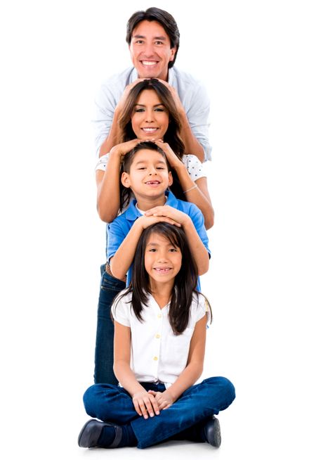 Happy family having fun - isolated over a white background