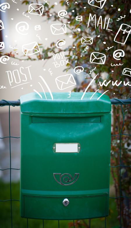 Postbox with white hand drawn mail icons