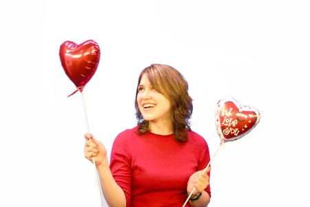 Casual Girl in red with hearts next to her face