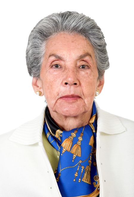 portrait of elderly woman over white