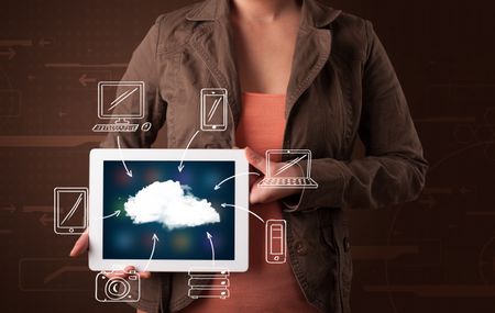 Young woman showing hand drawn cloud computing