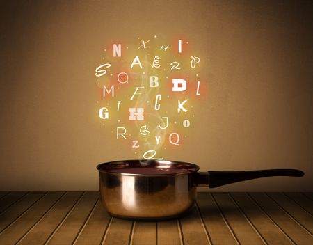 Colorful letters coming out from cooking pot