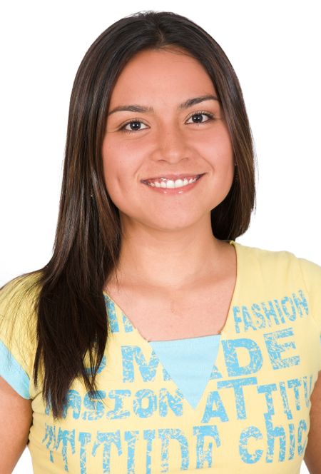 beautiful latin girl over a white background