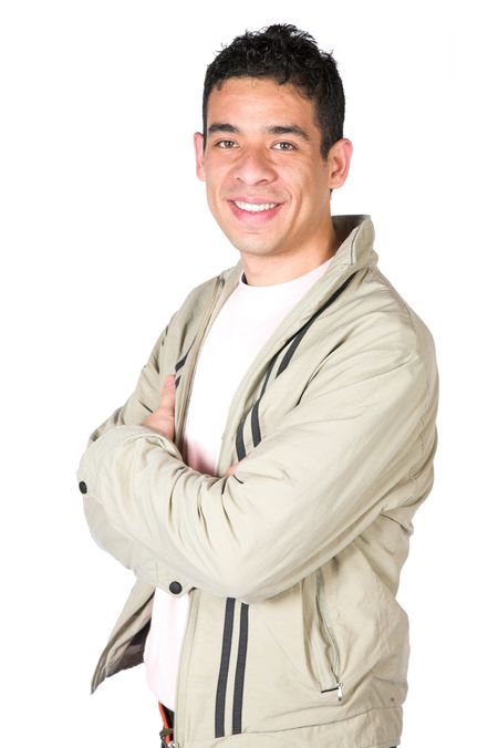 handsome latin american man with a white background