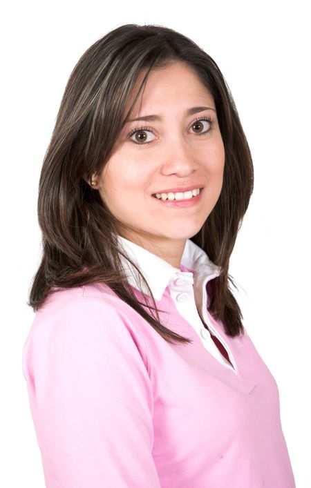 beautiful latin girl in pink over a white background