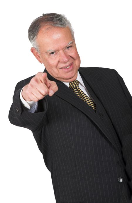 business man pointing at you over a white background