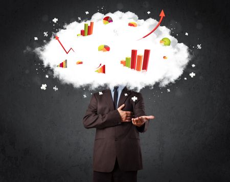 Modern business man with a graph cloud head concept