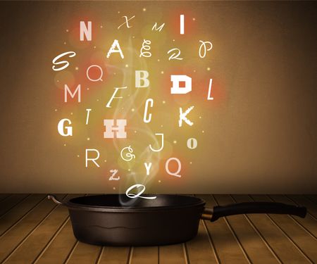 Colorful letters coming out from cooking pot