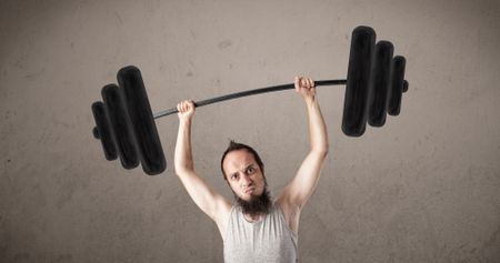 Funny skinny guy lifting incredible weights