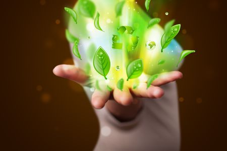 young-beautiful-woman-presenting-eco-green-167273075 Young beautiful woman presenting eco green leaf recycle energy concept