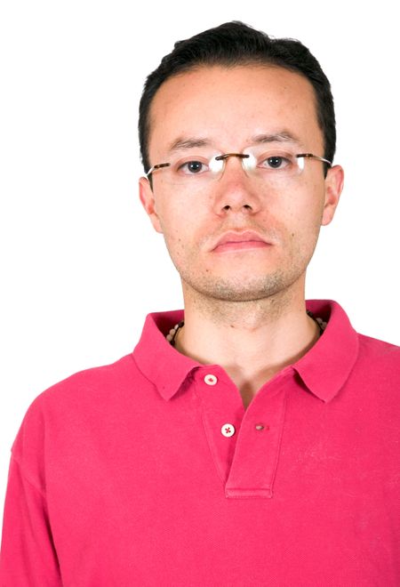 casual guy's portrait with glasses over white