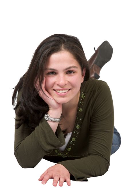 casual girl on the floor over white