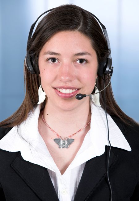 business support girl with a metal background