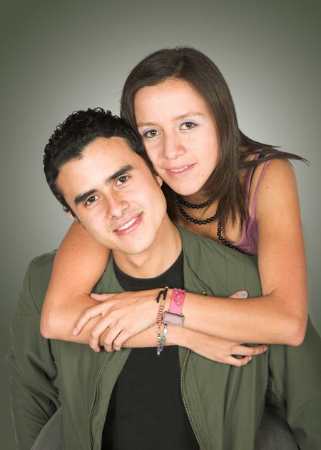 couple over green background