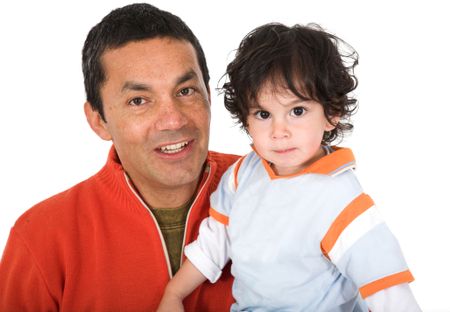 father and son over white background