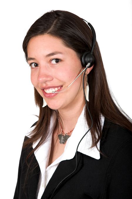 girl with headset over white