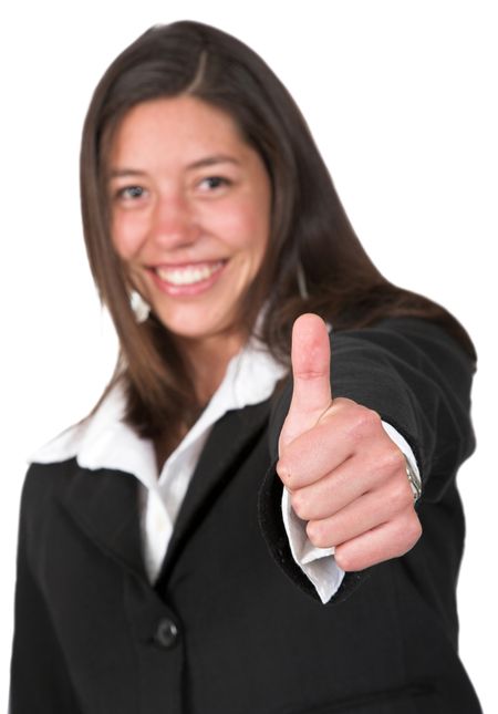 business woman - thumbs up - over white