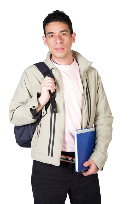 casual student on white with clipping path included to remove from background easily