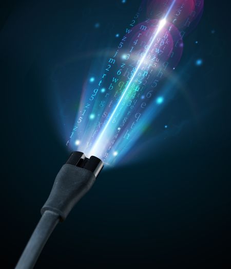 Glowing electric cable close-up