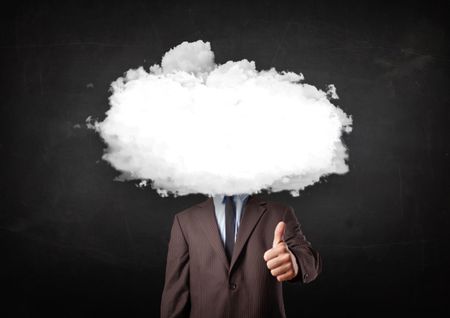 Business man with white cloud on his head concept on grungy background