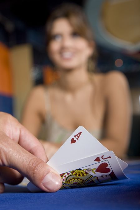 Player hand revealing Blackjack - Ace and jack