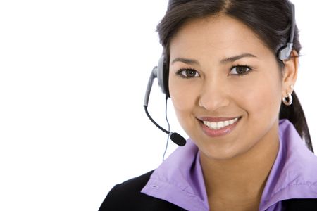Customer Services Girl smiling - isolated over a white background