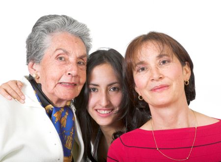 three generation family over white