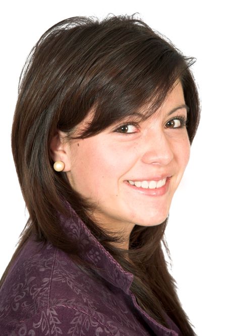 beautiful teenager smiling over white