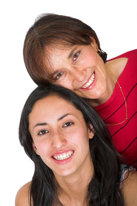 beautiful mother and daugther over white