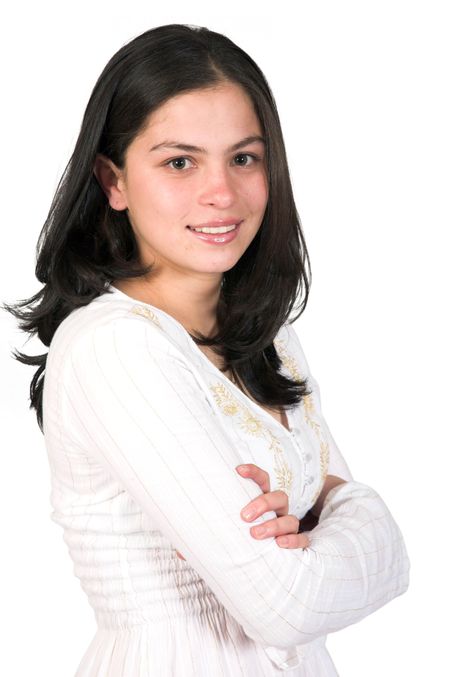 beautiful casual girl in white over white background