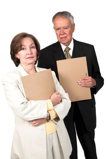 business couple - seniors - over white