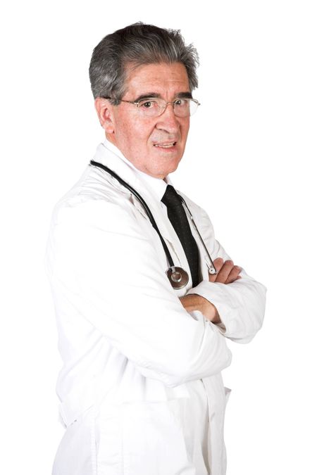friendly senior male doctor 2 over white