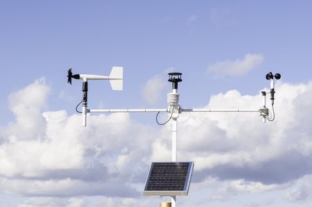 Instruments for climate analysis: Solar-powered weather station at Fort Caroline National Memorial along the St. Johns River in Jacksonville, Florida, USA