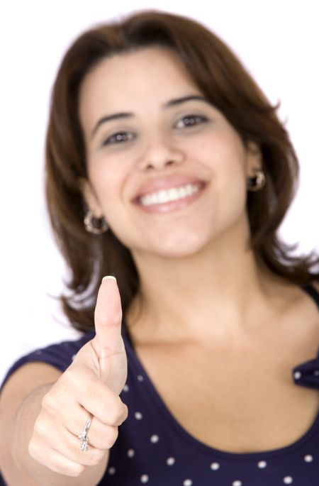 Casual woman with her thumb up - focus on hand