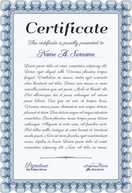 Blue vertical certificate template
