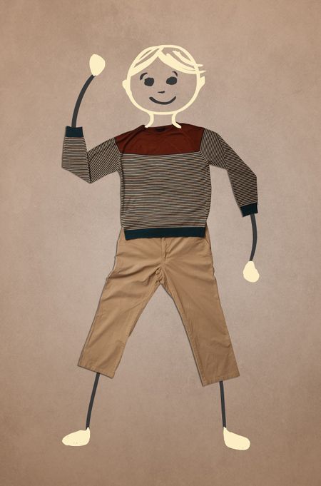 Cute blond hand drawn character in casual clothes