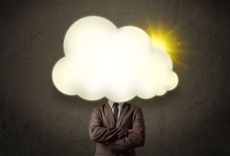 Young business man in shirt and tie with a sunny cloud head concept