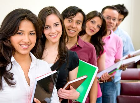 casual group of students lead by a female student