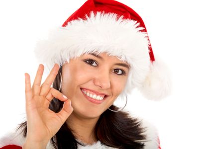 female santa doing an okay sign isolated over a white background