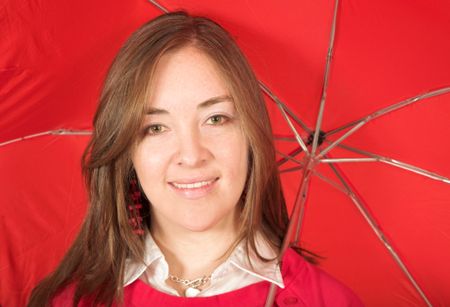 Casual Female Portrait over red