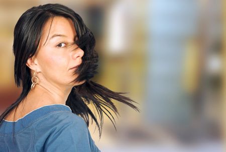 street portrait - moving hair - Yellow tones