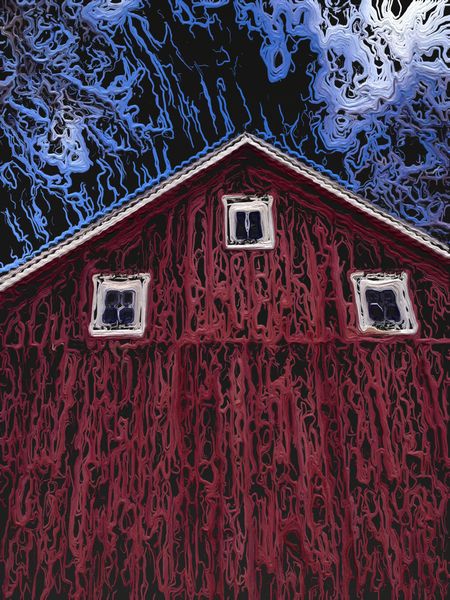 Barn dreams: Surreal illustration of a public red barn in northern Illinois, USA