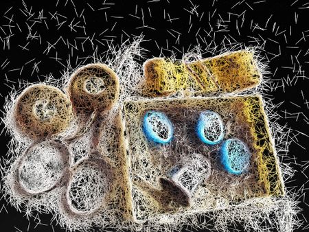 Abstract of sewing kit with scissors and folded tape measure